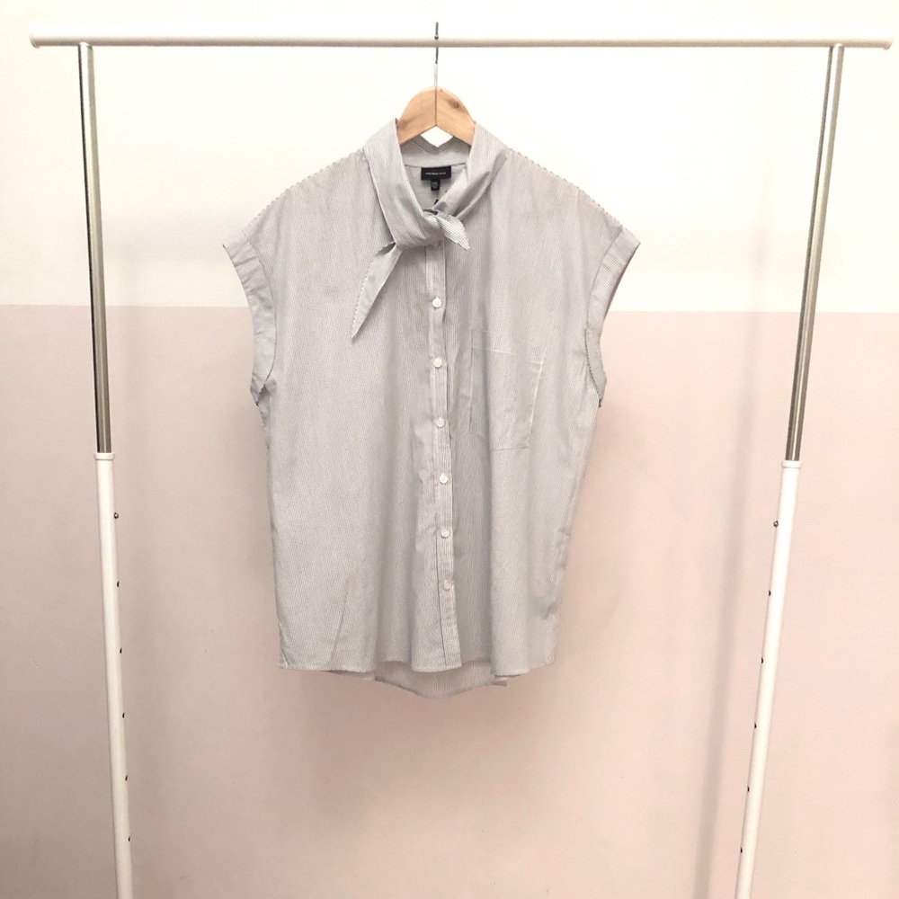 Tie neck striped button up